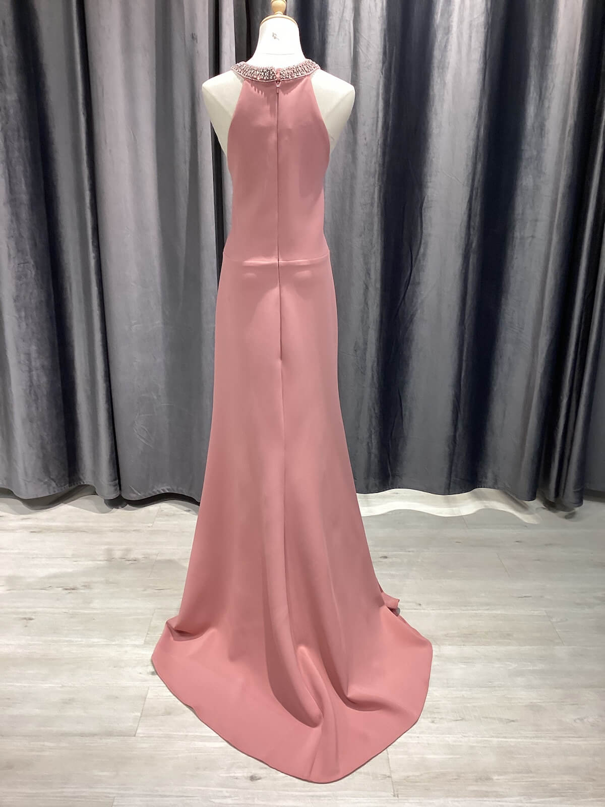 halter neck dress with collar 73171 MGNY - Beaded Fit and Flare Evening Gown Wedding dress