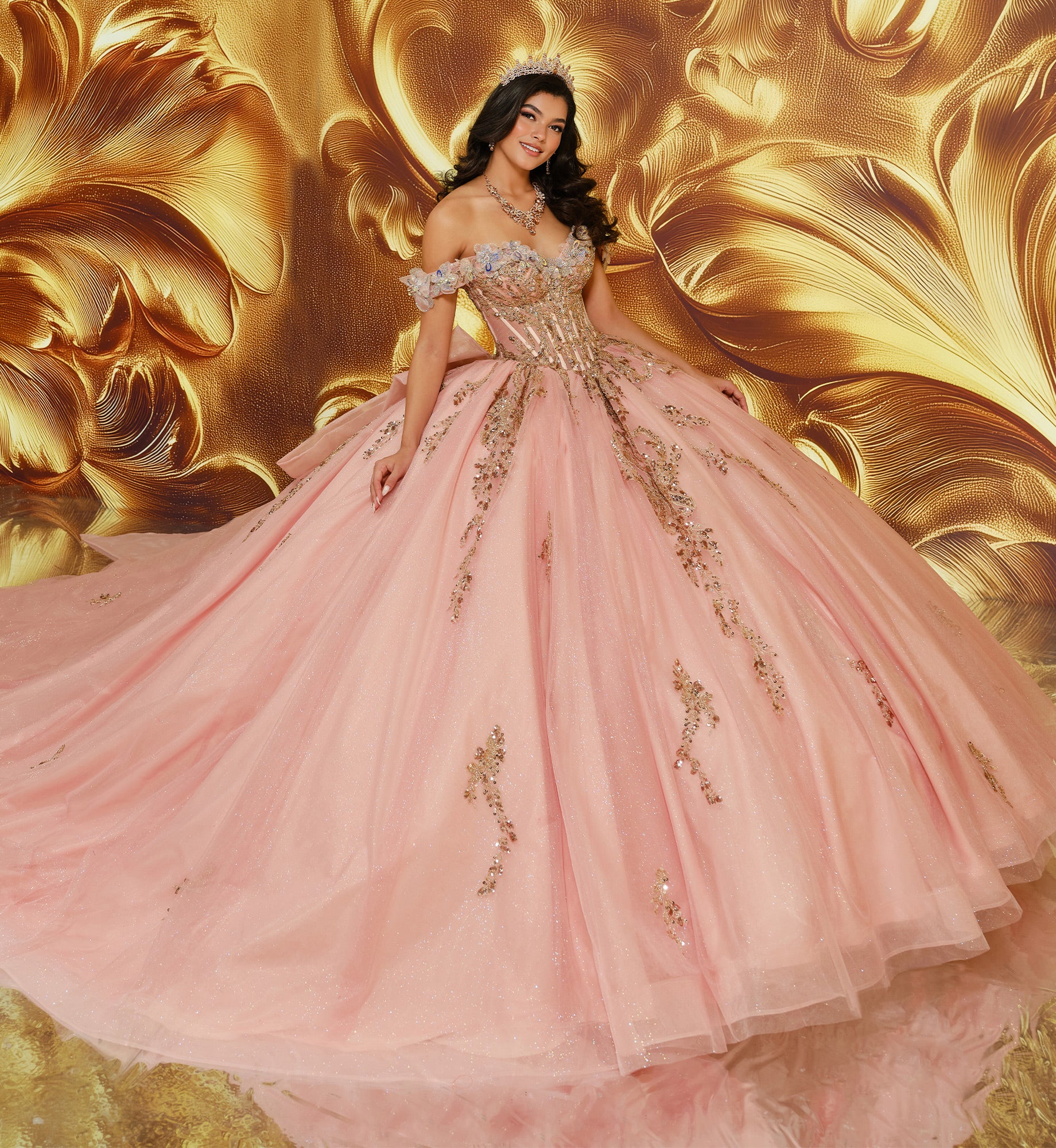slim fit dress slacks Dancing Queen 5034 Long Quinceanera Dress Pink / 3XLarge main image 0